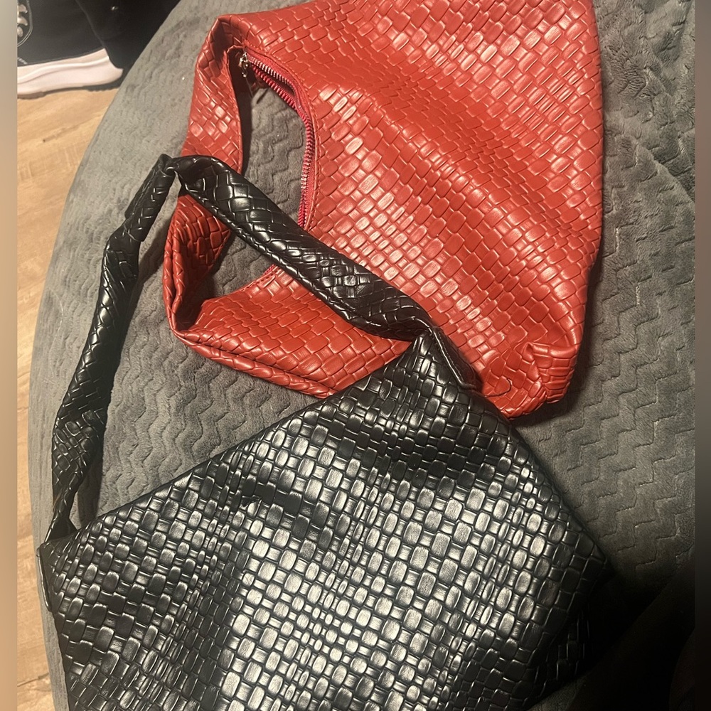 ASOS Red and Black Woven Shoulder Bag Set
